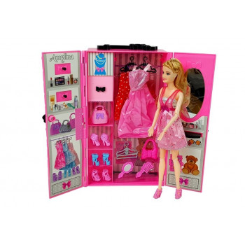 Zestaw Lalek Chłopak Dziewczyna Szafa Garderoba Ubrania w Walizce