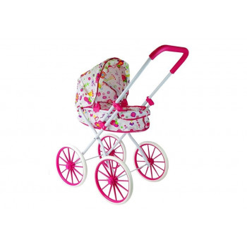 Wózek dla Lalek Głęboki Retro Duże Koła w Kwiatki