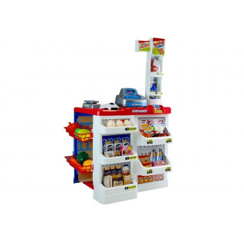 Zabawkowy Market z Wózkiem Kasa Fiskalna Skaner Artykuły Spożywcze Zakupy