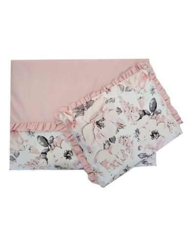Pościel 4-el. z falbanką do dostawki Peonie