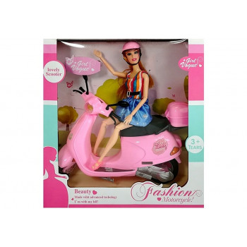 Lalka ze Skuterem Różowym Kask Akcesoria