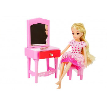 Lalka + Meble Zestaw Łóżko Szafa Toaletka