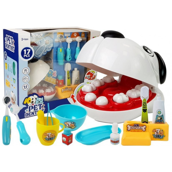 Zestaw Małego Lekarza Dentysty Pies Szczoteczka Wyciskana Pasta do Zębów Dentysta