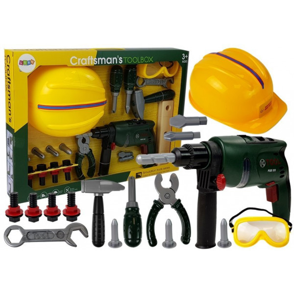 Zestaw Majsterkowicza Wiertarka na Baterie Okulary Ochronne Kask