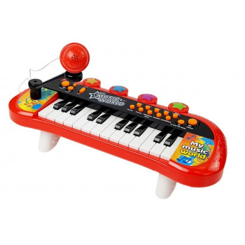 Keyboard Pianinko 24 Klawisze USB Mikrofon Czerwony