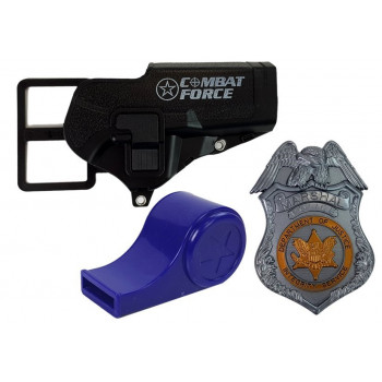 Zestaw Policyjny Rewolwer 20cm Odznaka Kabura Gwizdek Dźwięk Efekty Świetlne