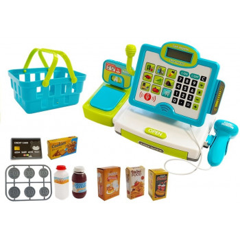 Kasa Sklepowa dla dzieci Niebieska z koszykiem