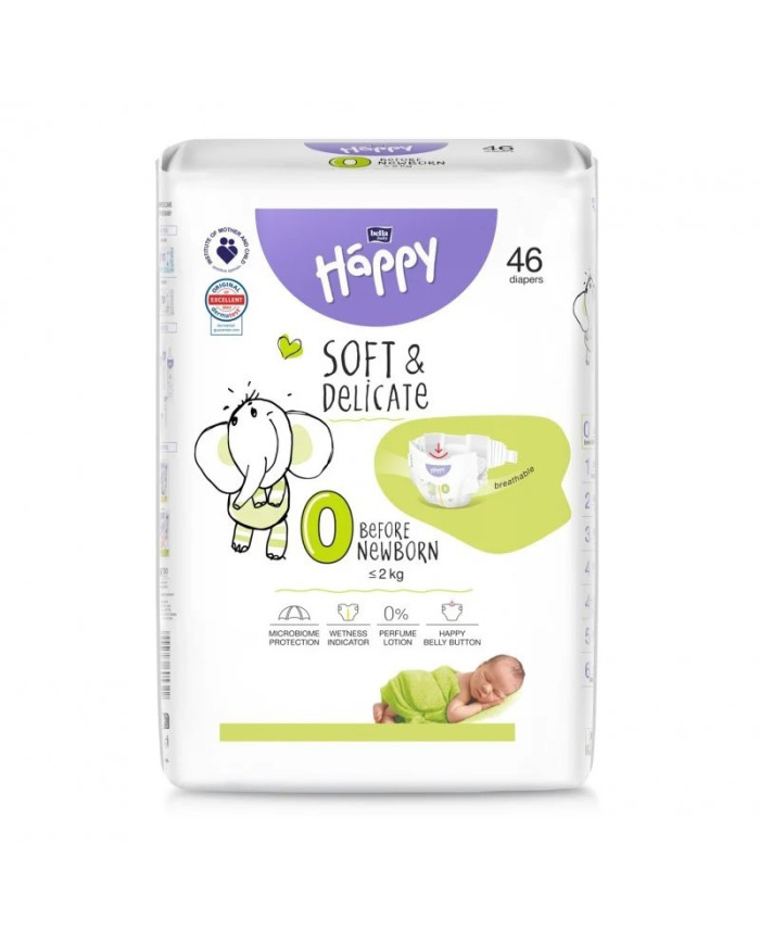 Pieluszki dla wcześniaków Bella Happy 0 Before Newborn do 2 kg 46szt.