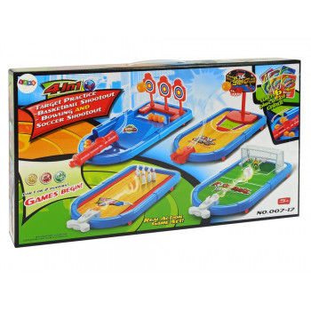 Zestaw Gier Zręcznościowych 4w1 Koszykówka Piłka Nożna Tarcza Kręgle Wyrzutnia