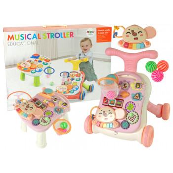 Interaktywny Pchacz, Chodzik Stolik 2w1 Różowy