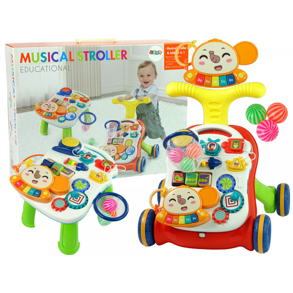 Interaktywny Pchacz Chodzik Stolik 2w1 Czerwony