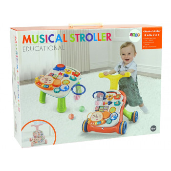 Interaktywny Pchacz Chodzik Stolik 2w1 Czerwony