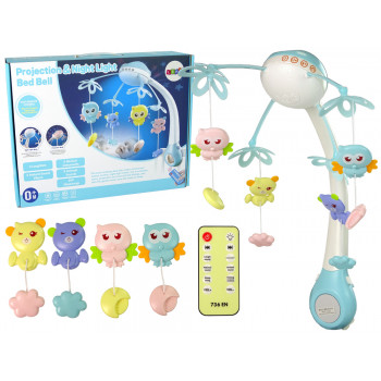 Karuzela Do Łóżeczka Projektor Pilot Melodie Odgłosy Zwierząt Niebieski