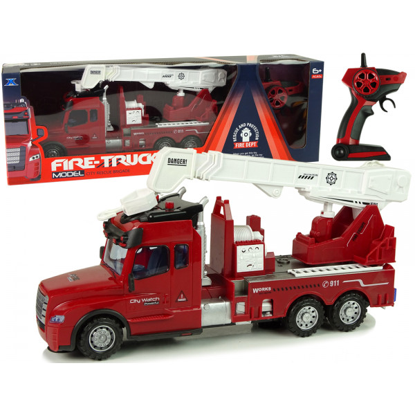 Zdalnie Sterowana Straż Pożarna Pilot 2,4G Światła Dźwięki Dźwig Czerwony