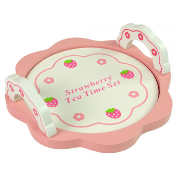 Drewniany Zestaw Do Herbatę Różowy Kwiatki Dzbanek Taca