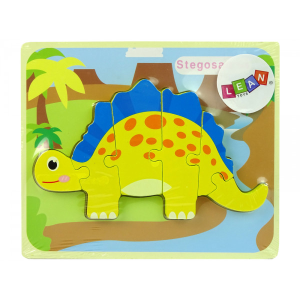 Drewniane Puzzle Dinozaur Stegosaurus Żółty