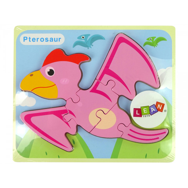 Drewniane Puzzle Dinozaur Pterodaktyl Różowy