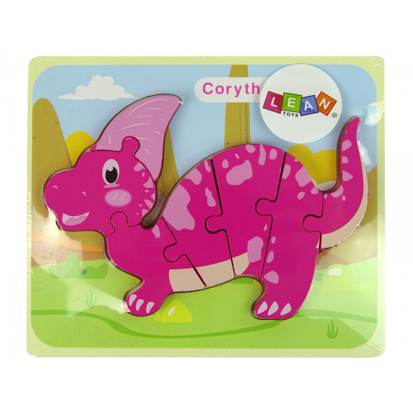 Drewniane Puzzle Dinozaur Corythosaurus Różowy