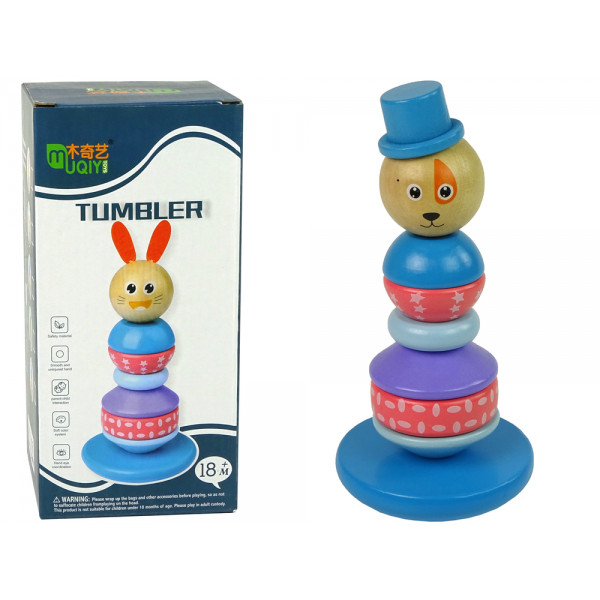 Drewniana Edukacyjna Piramidka Pies Z Kapeluszem Balansująca Wieża