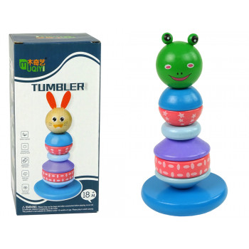 Drewniana Edukacyjna Piramidka Żaba Zielona Balansująca Wieża