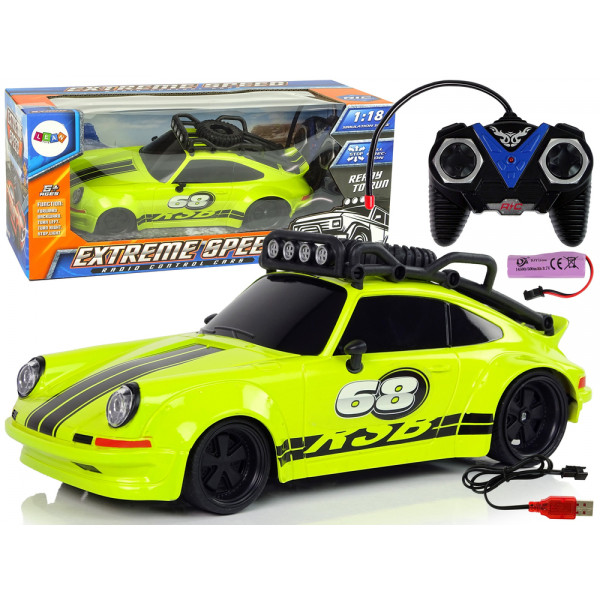 Samochód Sportowy 1:18 Zielone Koło Zapasowe Pilot 27 Mhz