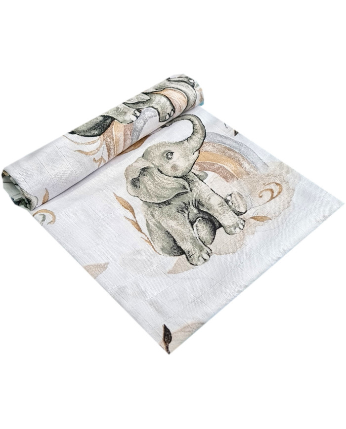 Pielucha, pieluszka otulacz muślinowy 120x120 cm słonik