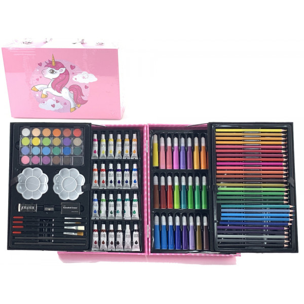 Duży Zestaw Artystyczny w Walizce 145 Elementów Jednorożec