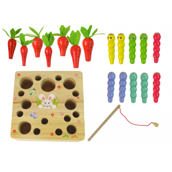 Drewniana Gra Marchewki Dżdżownica Magnes Wędka
