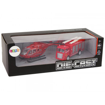 Zestaw Autek Straż Pożarna Naciąg Helikopter Czerwony