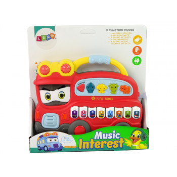 Interaktywne Pianinko Straż Pożarna Dźwięk Zwierzątka Odgłosy Pojazdów Melodie Czerwona