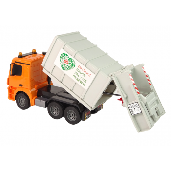 Zdalnie Sterowana Ciężarówka Śmieciarka Mercedes- Benz Antos Pomarańczowa Kosz