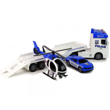 Zestaw Policja Laweta Autko Helikopter Dźwięk Światła