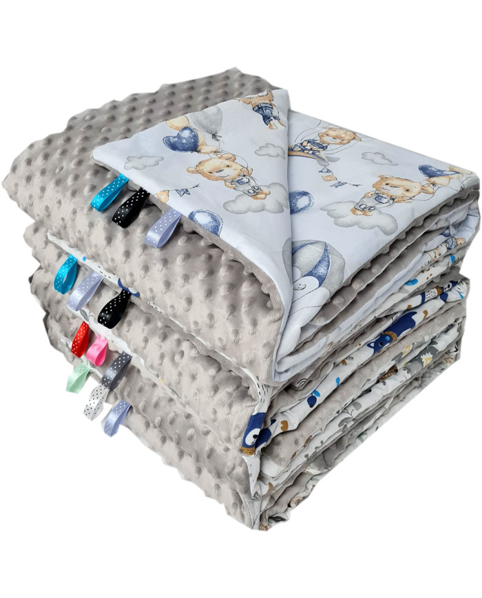 Kocyk 100x135 SZARE MINKY + WZORKI DO WYBORU