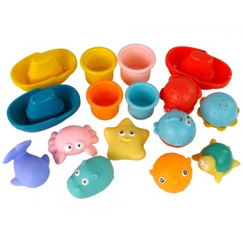 Zestaw Do Kąpieli Zabawki Morskie Podbierak Łódki 17 Sztuk