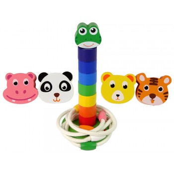 Piramidka Drewniana Edukacyjna Układanka Sznurek Zwierzęta