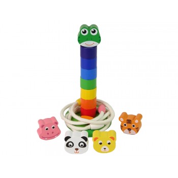 Piramidka Drewniana Edukacyjna Układanka Sznurek Zwierzęta