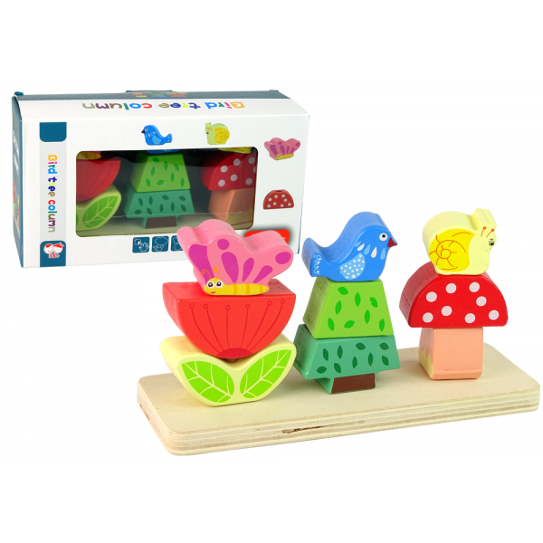 Drewniane Klocki Układanka Kwiat Motyl Ptak