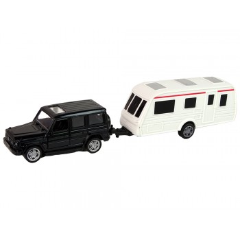 Zestaw Pojazdów Jeep Czarny Przyczepa Kempingowa Metalowe Elementy