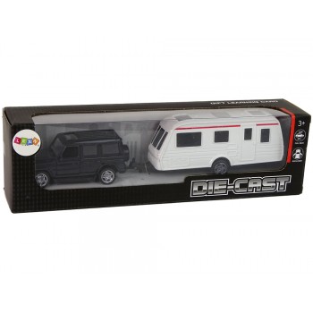 Zestaw Pojazdów Jeep Czarny Przyczepa Kempingowa Metalowe Elementy