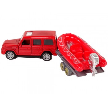 Zestaw Pojazdów Straż Pożarna Naciąg Motorówka Jeep Czerwony