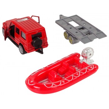 Zestaw Pojazdów Straż Pożarna Naciąg Motorówka Jeep Czerwony