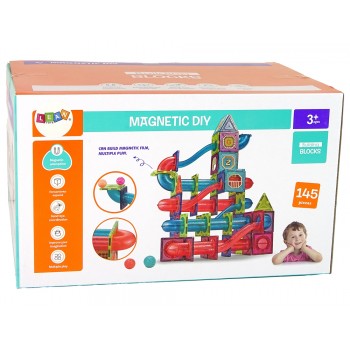 Magnetyczne Klocki Bloczki 145 Elementów 3D Zjeżdżalnia Dla Piłek