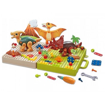 Zestaw Plansza Klocki DIY Dinozaury Śrubokręt