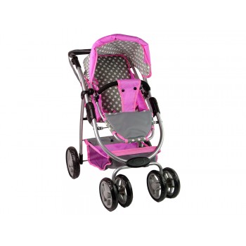 Wózek Dla Lalek Spacerówka 2 w 1 Gondola Torba Różowy Gwiazdki