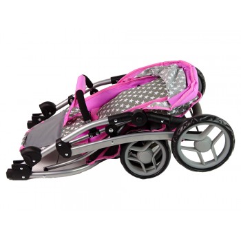 Wózek Dla Lalek Spacerówka 2 w 1 Gondola Torba Różowy Gwiazdki