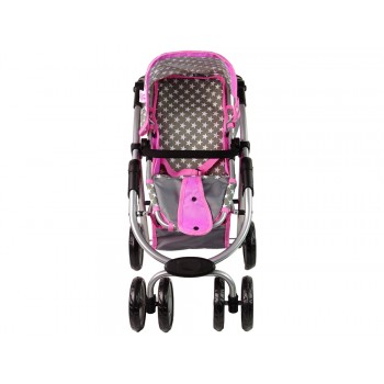 Wózek Dla Lalek Spacerówka 2 w 1 Gondola Torba Różowy Gwiazdki