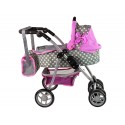 Wózek Dla Lalek Spacerówka 2 w 1 Gondola Torba Różowy Gwiazdki