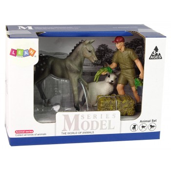 Zestaw Figurek Zwierzęta Koń Szary Zając Rolnik