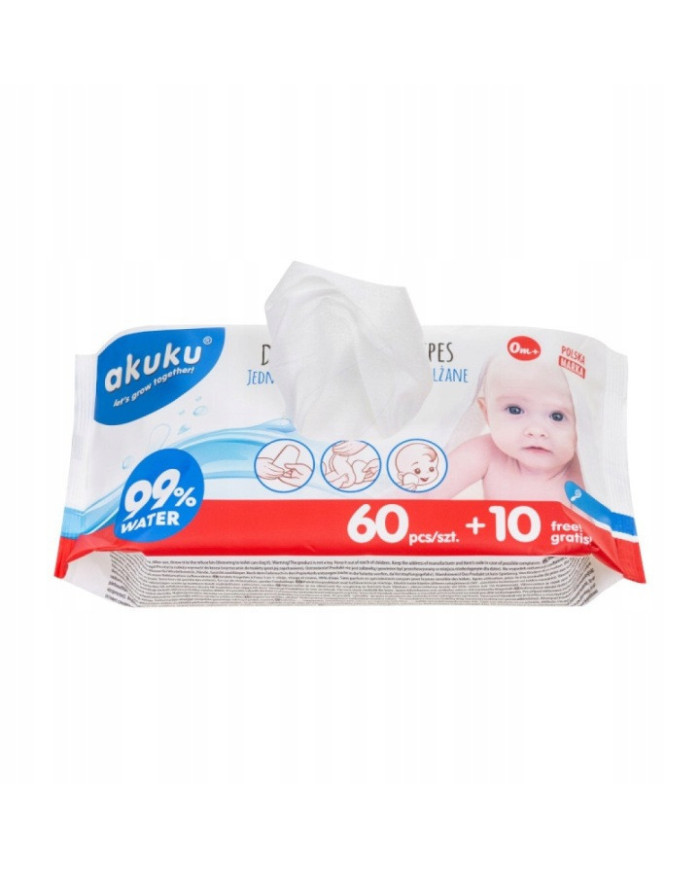 Akuku Chusteczki nawilżane wodą 99% 70szt