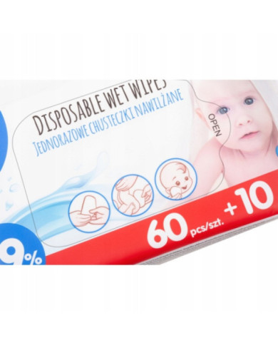 Akuku Chusteczki nawilżane wodą 99% 70szt